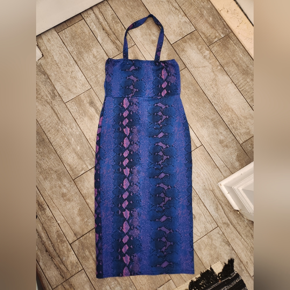 Vintage Y2K Snakeskin Animal Print Rave Halter Dress L